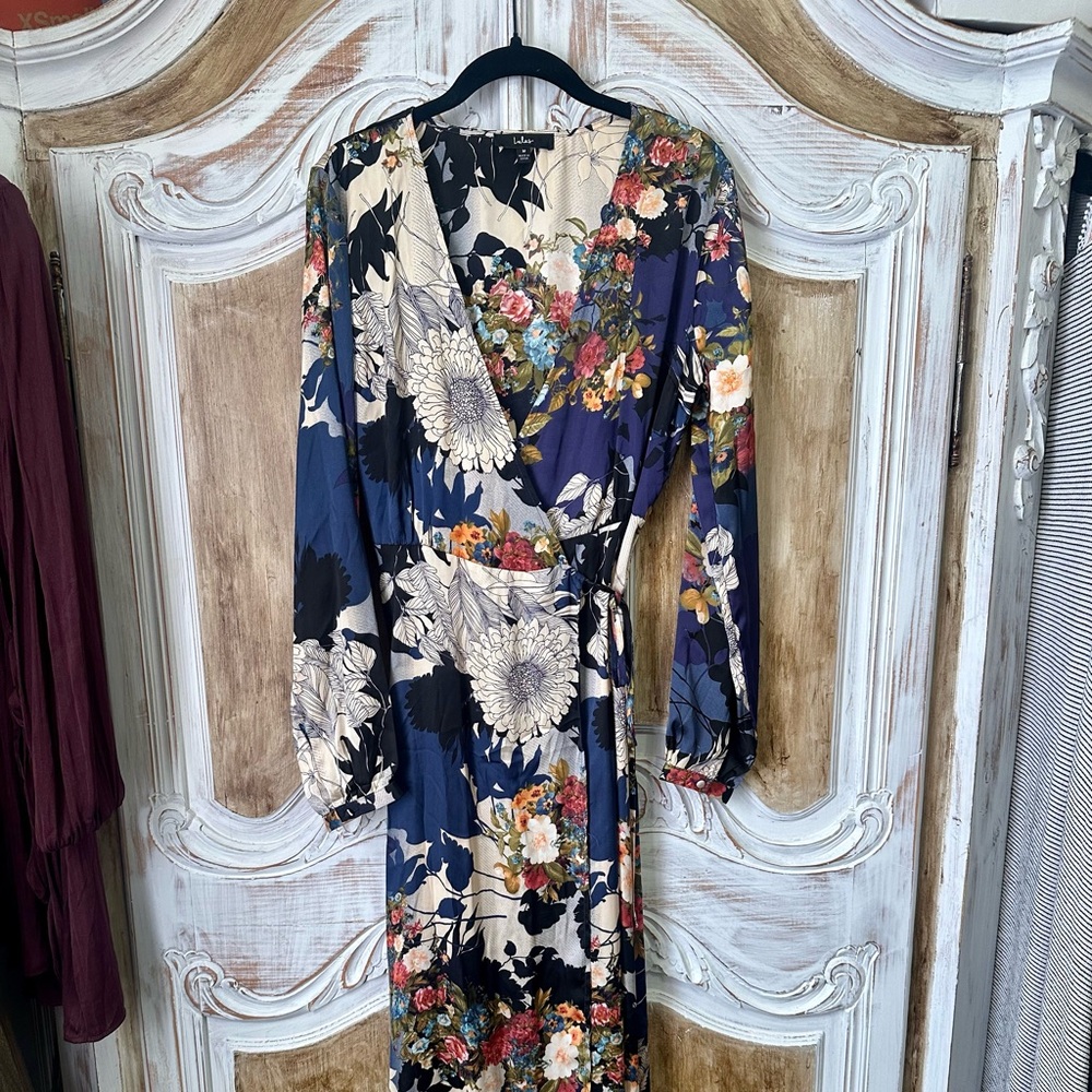 Lulu's Blue and Cream Floral Dress